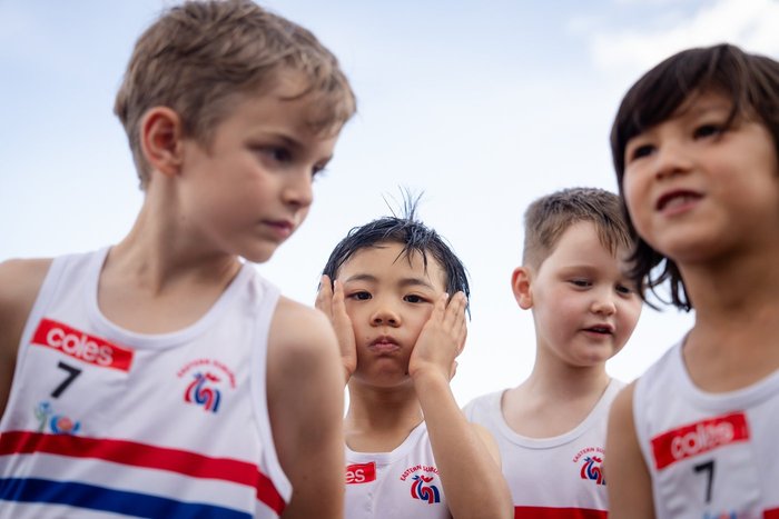 Young Eastern Suburbs Little Athletics athletes in club uniform